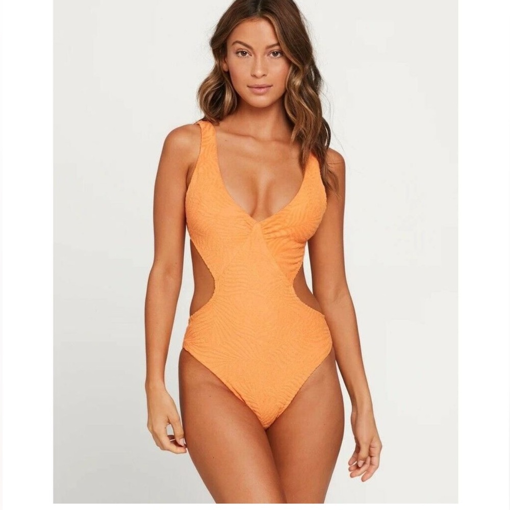 L*SPACE Monaco One Piece Swimsuit Textured Palm Sun Beam Size 6/S